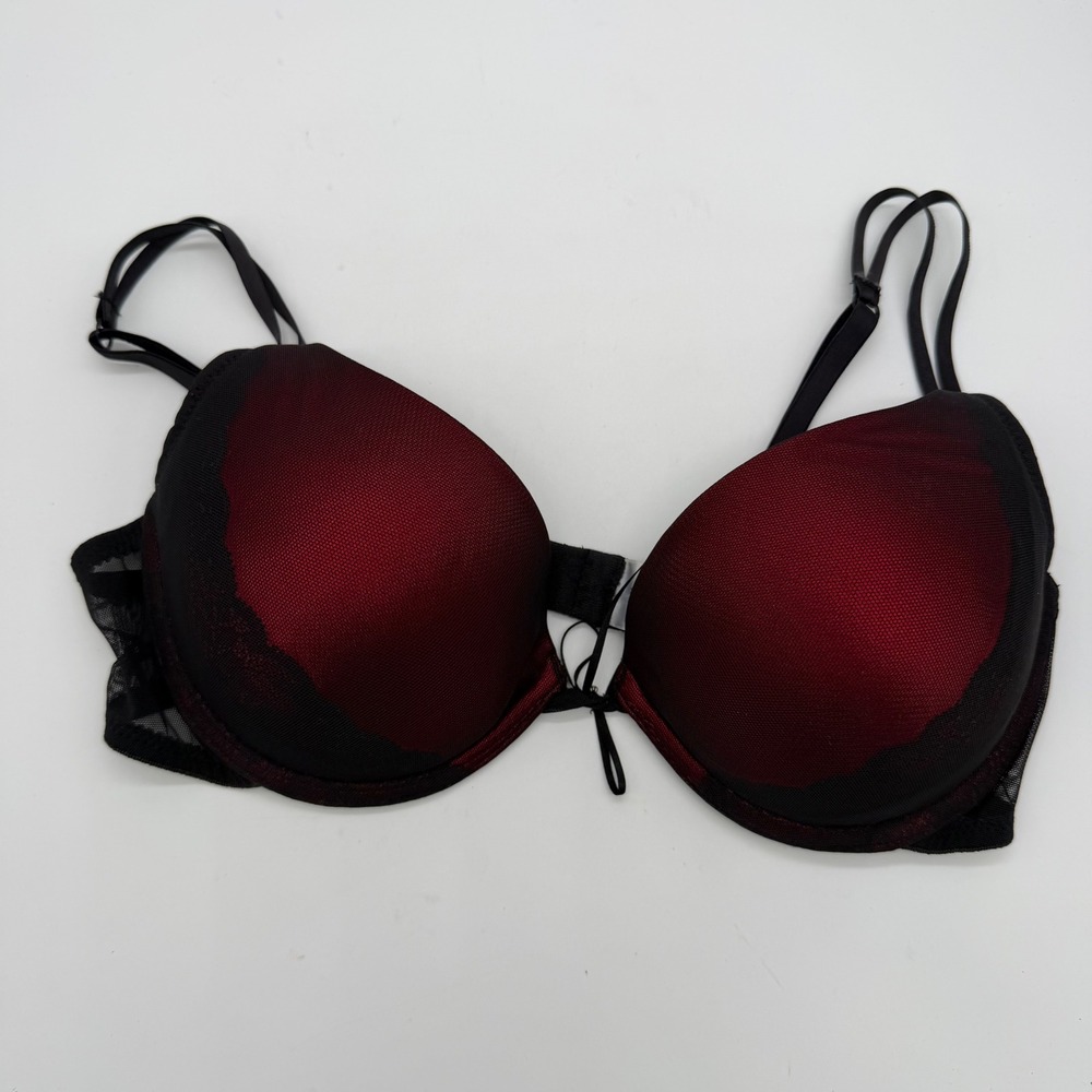 Vassarette 36B Red Black Mesh Overlay Padded Underwire Bra 75-375